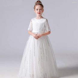 Fille Robes Élégant Tulle Première Communion Junior Demoiselle D'honneur Robe Brillant Enfants Princesse Fête D'anniversaire Pageant Robe Blanc