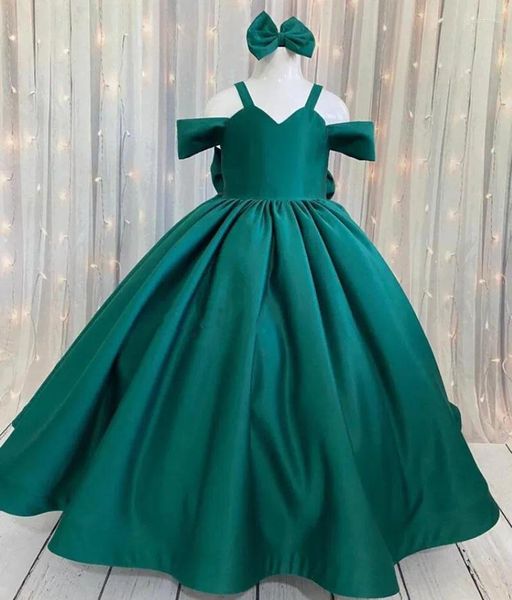 Robes de fille vert émeraude robe à fleurs bouffante pour mariage Satin épaules nues robe de bal première Communion filles fête