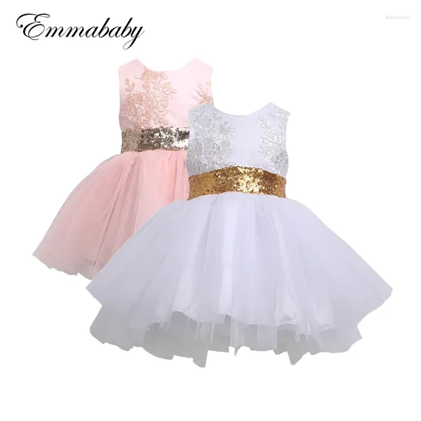 Vestidos de niña Emmababy niños bebé flores niñas sin mangas encaje arco lentejuelas vestido tutú de tul princesa fiesta boda vestido de bola 0-10T