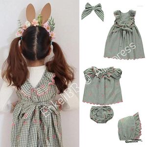 Vestidos de niña EnkeliBB Toddler Brand Ruffle Summer Designer Dress Sweet Style Kids Green Plaid y Pink Flower A-line