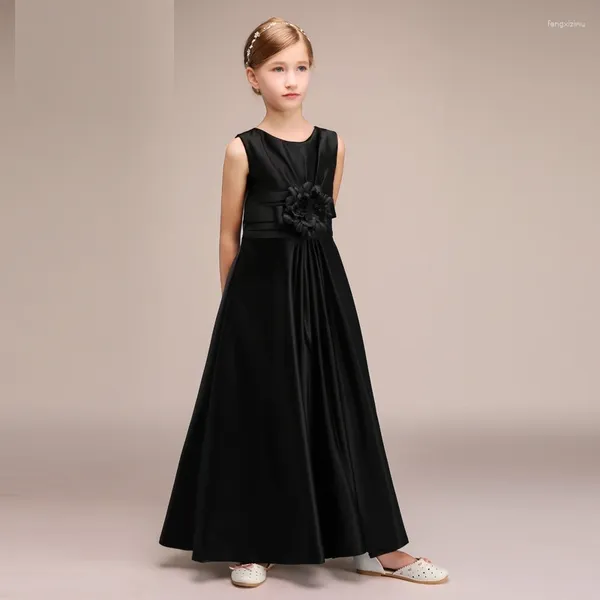 Robes de soirée pour filles, robe noire à fleurs, pour spectacle de Piano, violon, violoncelle, 2023