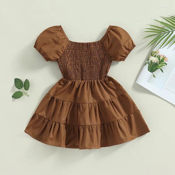 Robes de fille EWODOS enfant en bas âge bébé enfants filles a-ligne à manches courtes col bateau volants princesse robe doublée taille haute