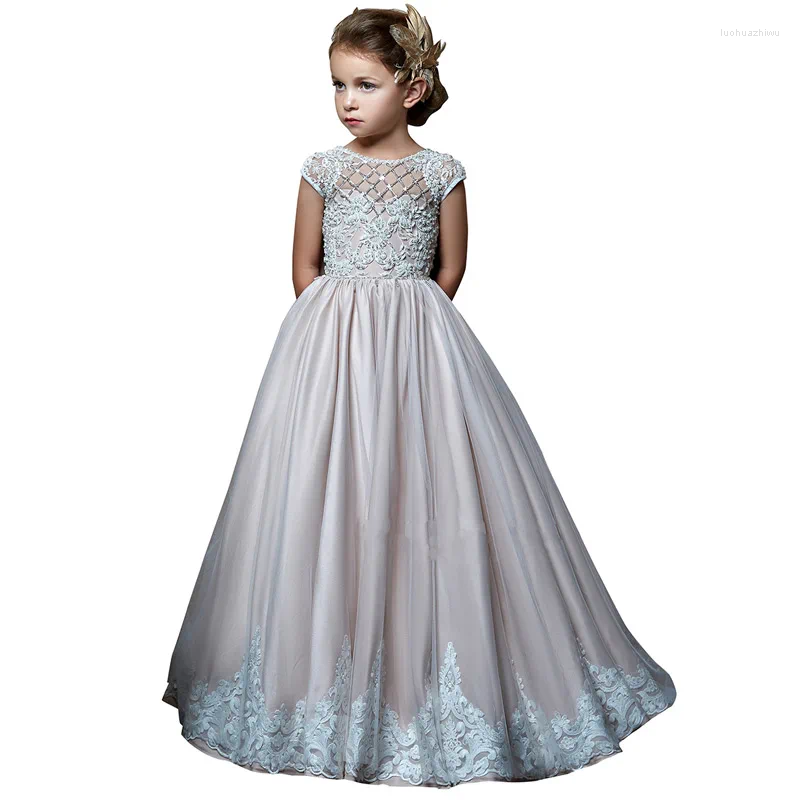 Flickaklänningar Fancy Little Girls 2024 Ball Gown Spets Flower Dress Long Kids For Fantasia Infantil Para Menina