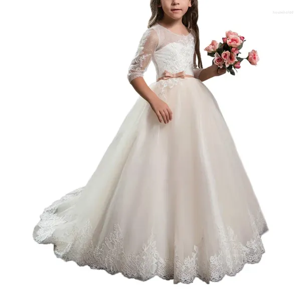 Robes fantaisie pour petites filles de 2 à 12 ans, longueur au sol, robe de bal pour enfants, robe de bal en maille à fleurs