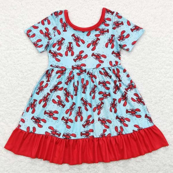 Robe de printemps et d'été pour petites filles, imprimé homard, écrevisse, manches courtes, longueur aux genoux, vêtements Boutique pour enfants