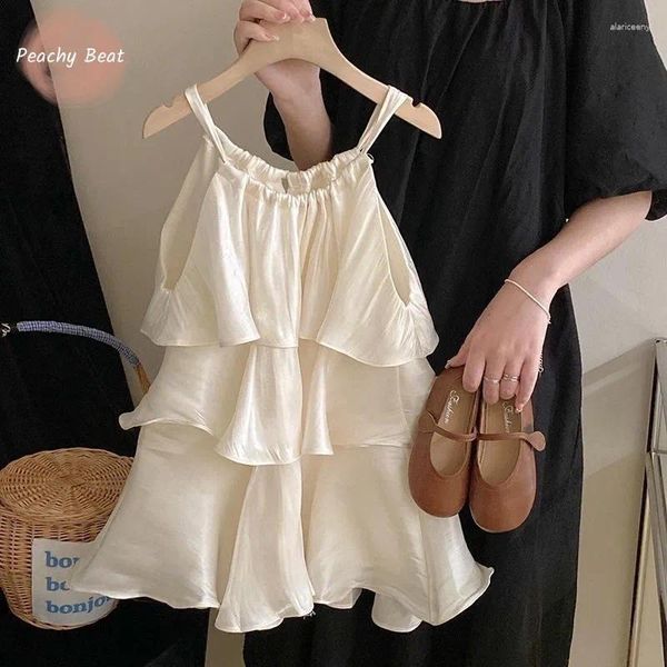 Vestidos de niña, Vestido de princesa de seda a la moda para bebés, Vestido con volantes para niños pequeños, Vestido sin mangas, ropa informal de verano de 2 a 12 años