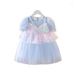 Fille robes mode pour 1-4 ans Toddle bébé vêtements d'été princesse Sequin dentelle faux gilet fête robe de soirée rose/bleu Tutu