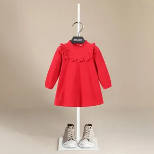 Meisjesjurken mode jochie meisjes rode corduroy jurk herfst winter kinder katoen met lange mouwen kleren a-line rok 2 3 4 5 6 7 jaar oud