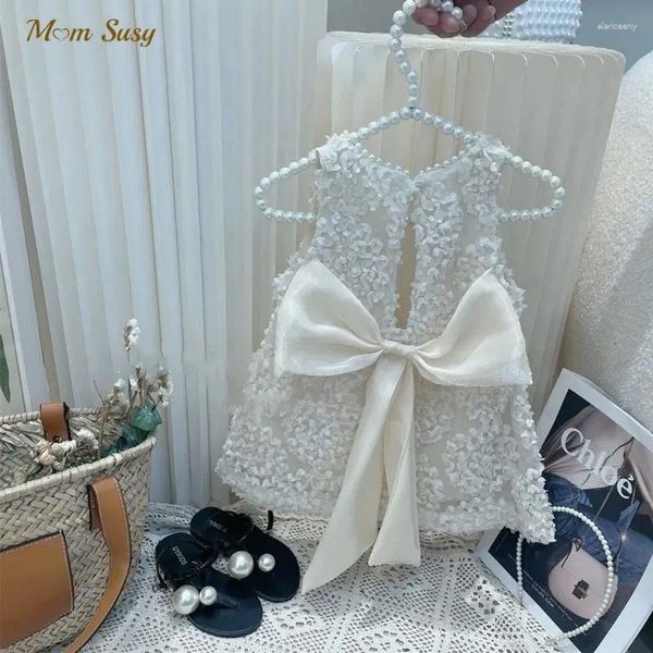 Robes de fille Mode Princesse Floral Dentelle Robe Infantile Enfant Vintage Robe Sans Manches Fête De Mariage Anniversaire Bébé Vêtements 1-10Y