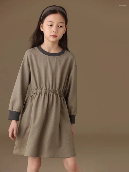 Vestidos para niña, moda de Color sólido, vestido de algodón de manga larga para niña, ropa para niño de primavera y otoño de 3 a 16 años