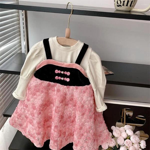 Vestidos de niña Moda Dulce Otoño Niñas Princesa Camiseta de manga larga Tops Niños Niños Bebé Flor Vestido general 2 piezas Trajes de fiesta ADK2775