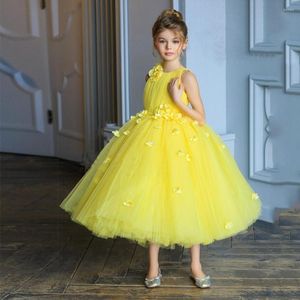 Fille robes mode jaune personnalisé fleur sans manches doux Tulle enfant robes de soirée de mariage robe de première Communion