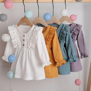 Robes de fille Fast US Toddler Baby Dress Solid Clothes Long Sleeve Cotton Linen