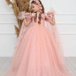 Vestidos de niña FATAPAESE vestido de flores con bordado Floral capa princesa vestido de baile falda esponjosa tul hada Junior Bridesmiad Prom