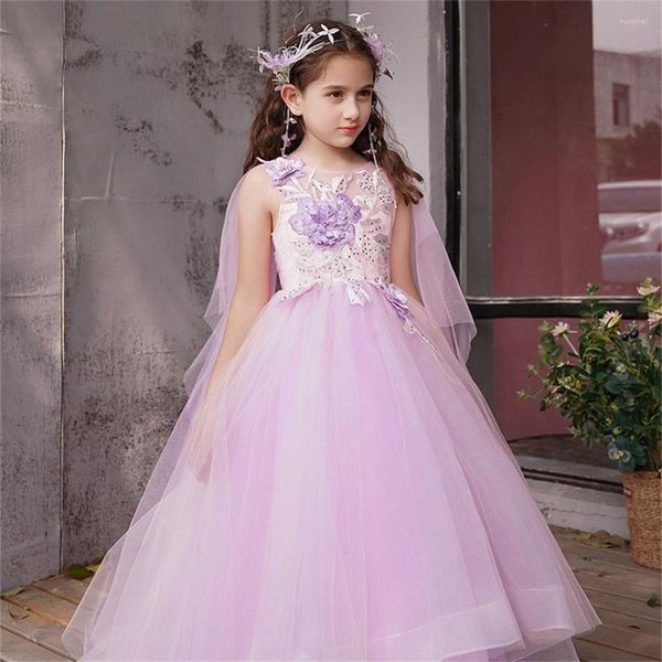 Vestidos de niña Primera Comunión Elegante Tul Estampado Velo Ángel Princesa Vestido Flor Dama de honor Boda Fiesta Sueño Niños Regalo