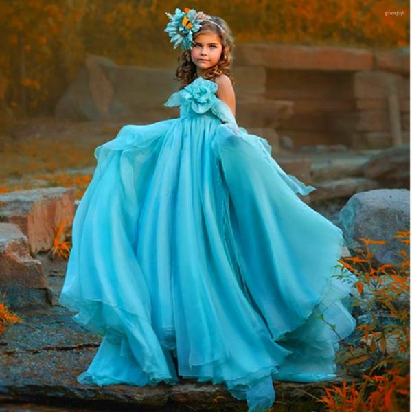 Vestidos de niña Primera Comunión Sin mangas Hasta los hombros Vestido de princesa de ángel azul Flor Boda Concurso de belleza Sueño Regalo para niños