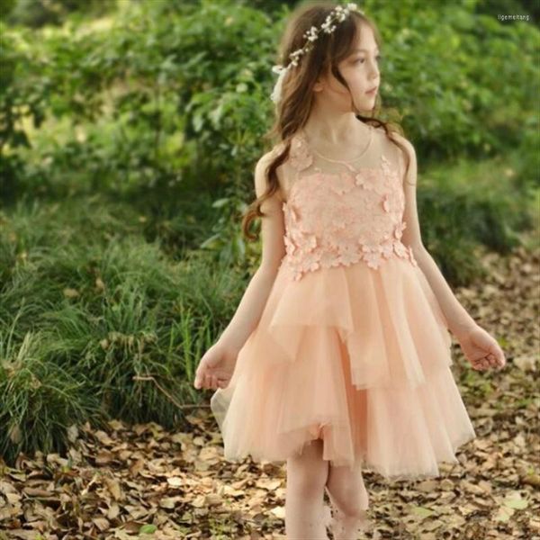 Vestidos de niña Primera Comunión sin mangas calcomanía de tul perla Ángel princesa vestido de flores fiesta de boda sueño de bola regalo para niños