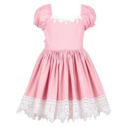 Robes de fille Flofallzique bébé robe coton manches bouffantes col carré dentelle pour fête de mariage célébration du festival