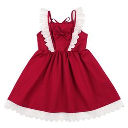 Robes de fille Flofallzique robe en coton sans manches avec décoration d'arc dos en forme de U pour le spectacle de Noël décontracté plage Style doux