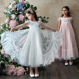 Vestidos De niña Apliques De flores Princesa para niños Vestidos De desfile De boda Vestidos De Fiesta