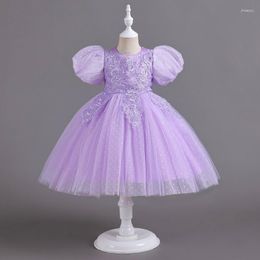 Vestidos de niña, vestido de Boda de Princesa con manga de burbuja y flores, vestido de baile hasta el tobillo con cuello redondo para eventos de bodas y bebés