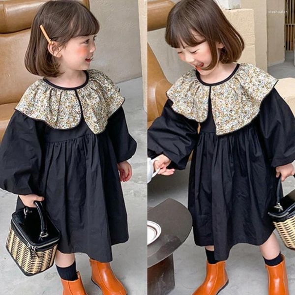 Filles robes fleuris cols cols filles robe enfants vêtements de bébé noirs