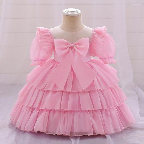 Robes de fille robe de fleur bébé anniversaire Tulle rose blanc arc princesse robe de mariée enfants fête né enfant en bas âge vêtements pour bébés robes