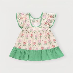 Robes de fille robe de fleur pour enfants vêtements d'été manches volantes impression Style coréen court princesse Costumes vêtements pour enfants