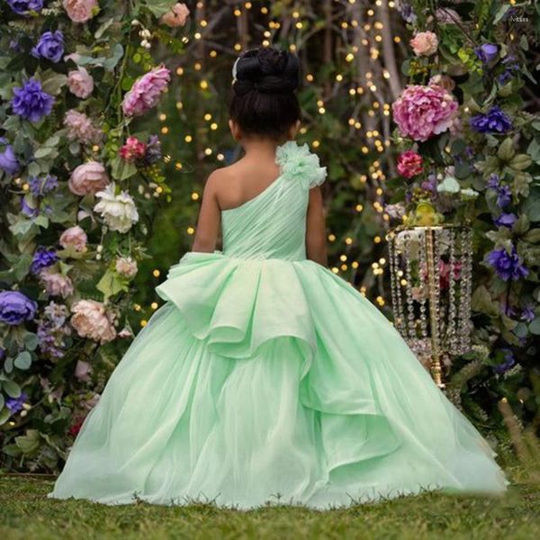 Robes de fille robe de fleur pour le mariage gonflé simple épaule volants longueur de plancher princesse enfants fête d'anniversaire première robe de bal de communion