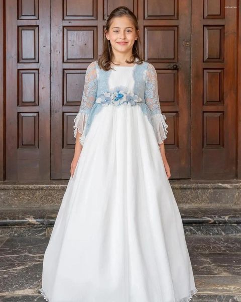 Robes de fille robe à fleurs pour mariage Vintage dentelle Applique avec nœud Pageant robe de bal anniversaire enfant sainte Communion