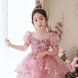 Girl Dresses Flower Dress Piano Performance 2024 Spring Little Pink Grenn Show Host