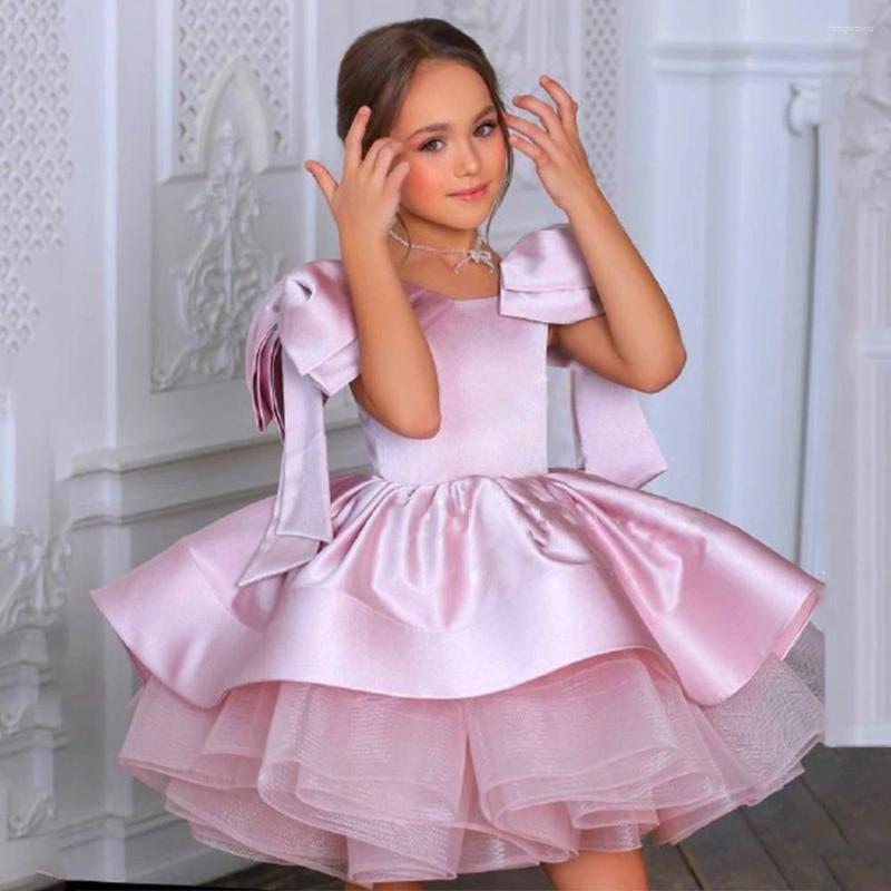 Vestidos da menina flor vestido de cetim em camadas delicada minissaia princesa bola beleza concurso primeira comunhão crianças surpresa presente aniversário