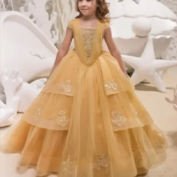 Robes de fille robe à fleurs à plusieurs niveaux plissé Tulle couches bretelles enfant princesse fête d'anniversaire première Communion vacances robe de mariage