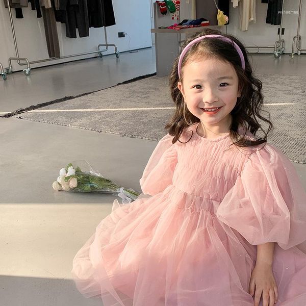 Fille robes fleur élégante princesse Version coréenne mode all-match Bling 2023 printemps été à manches courtes enfants vêtements