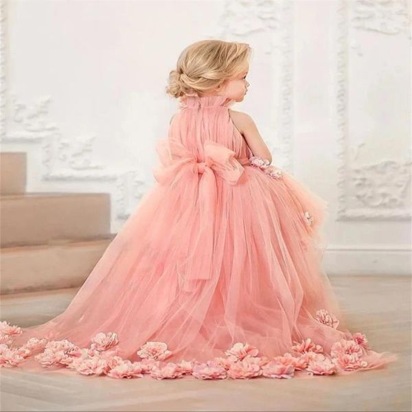 Vestidos de niña flor moda apliques niño princesa arco plisado primera comunión cumpleaños desfile bata Demoiselle boda