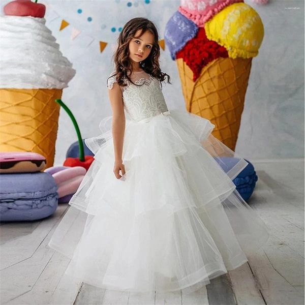 Robes de fille fleur moelleux Tulle couches dentelle mariage élégant petit enfant sainte Communion anniversaire première robe cadeau