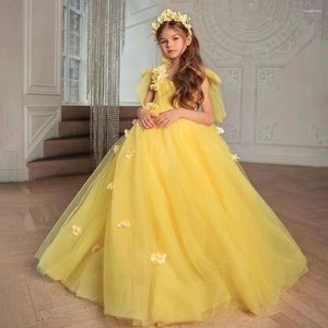 Robes de fille fleur pour mariage col haut perles dentelle Appliques couches princesse enfants soirée première Communion robe de bal