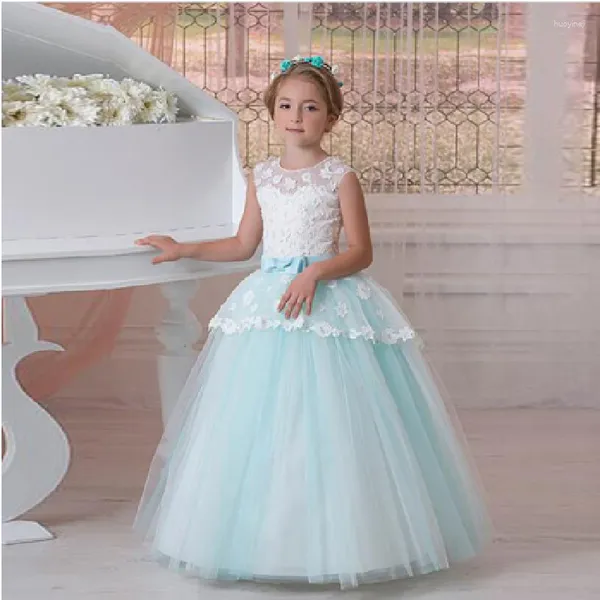 Vestidos de niña con flores para boda, tul Floral verde claro, largo 2023, vestidos de baile para dama de honor, princesa, incluso fiesta, comunión