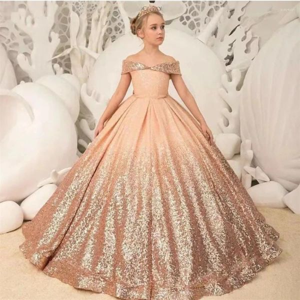 Robes de fille fleur pour mariage paillettes épaule dénudée grand nœud dos nu enfants beauté robe de concours bébé fête d'anniversaire robes de bal