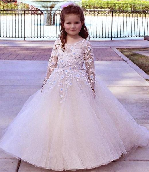 Vestidos de niña de flores para fiesta de bodas, vestido esponjoso sin mangas de tul con encaje, primera comunión pequeña