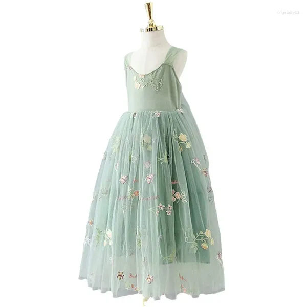 Robes de fille Fleur Filles Papillon Longue Robe En Tulle Pour Mariage Enfants Croix Dos Broderie Costume Tenue Décontractée Belle Robe De Soirée Boho Chic