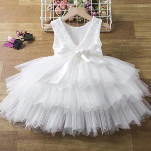 Robes de fille fleur filles pour la fête de mariage dos nu sans manches dentelle été enfants robe de princesse 2-6 ans bébé anniversaire blanc robes