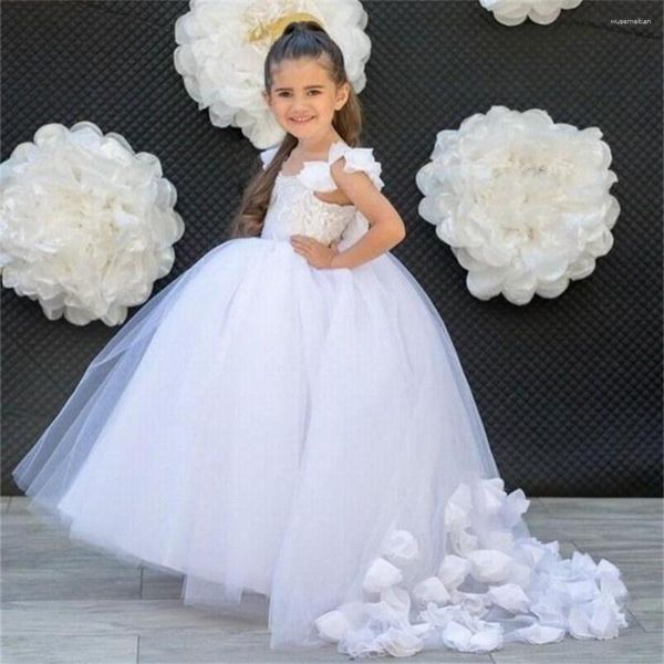 Robes à fleurs pour filles, en Tulle, avec bretelles moelleuses, pour fête de concours, bal de première communion, princesse formelle, anniversaire pour enfants