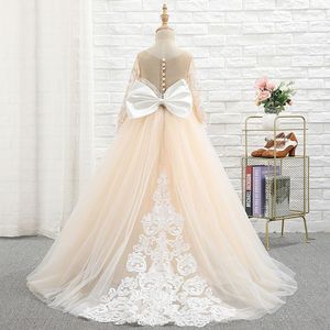 Robes de fille fleur filles mariage robe de demoiselle d'honneur petite dentelle Tutu longue Maxi bal blanc enfants Communion fête robe de bal