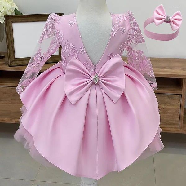 Robes de fille fleur dentelle fête anniversaire robe de bal enfant en bas âge bébé noël dos nu vêtements enfants robes à manches longues 2023