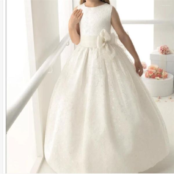 Vestidos de niña Flor Vestido largo de bola Lazo de encaje Princesa Princesse Enfant Bautismo de primera comunión Cumpleaños Ropa formal Eventos