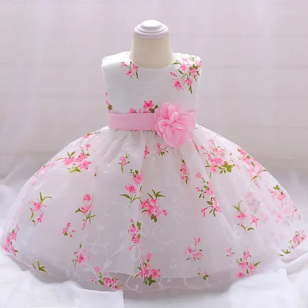 Robes de fille fleur rose 1ère robe d'anniversaire pour bébé vêtements Baptême Baptême Cérémonie de fête de fête de fête vestiaire 0-2 an