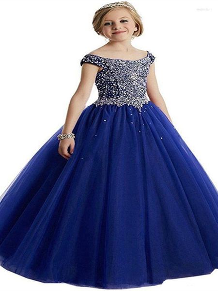 Fille Robes Fleur Satin Perles Petites Filles Pageant Robes Fête D'anniversaire De Bal Enfants Robe De Noël