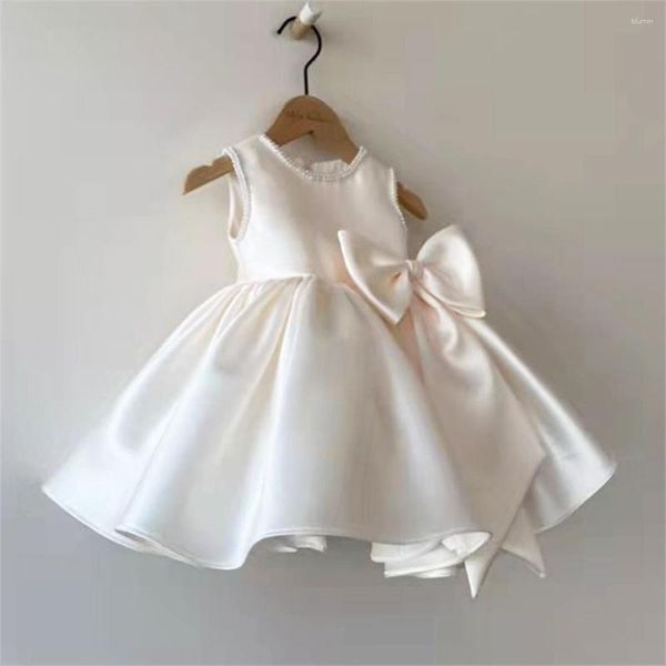 Robes de fille Fleur Simple Satin Baptême A Un An Première Communion Anniversaire Bal De Mariage Cadeau De Rêve Pour Les Enfants Personnaliser