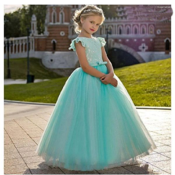 Robes de fille fleur sans manches longueur au sol appliqué concours pour princesse première communion enfants célébration de bal